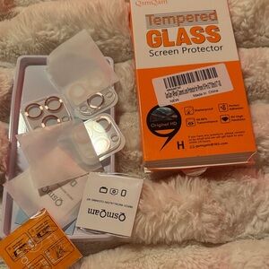 QsmQam Tempered Camera Glass Screen Protector iPhone 15 ProMax Rose Gold
